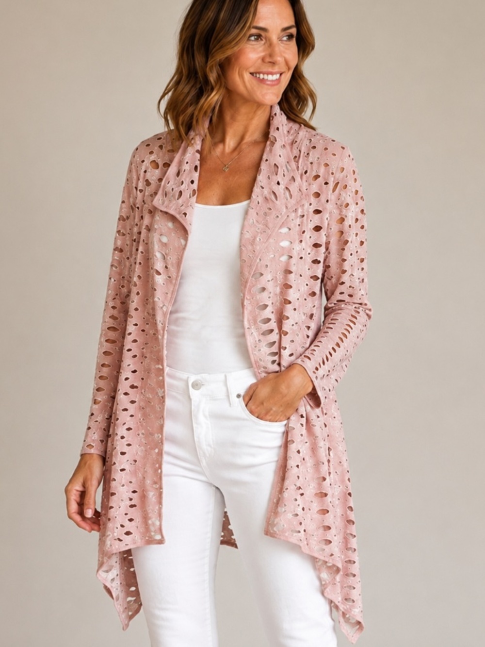 Pink Open-Weave Lightweight Cardigan / Duster Jacket – SzS